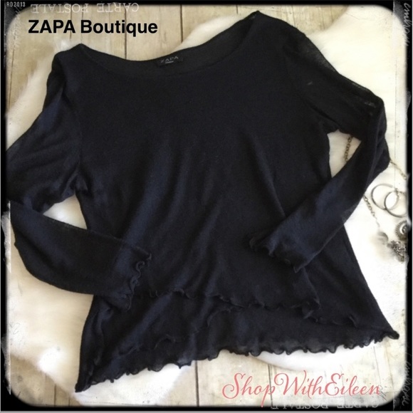 Zapa Boutique Sweaters - ZAPA Boutique Lightweight Black Ruffle Sweater